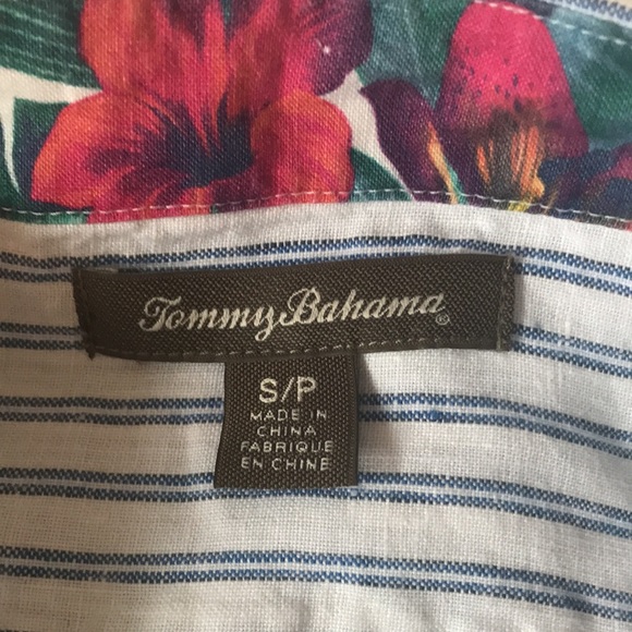 Tommy Bahama white linen w blue stripes medium weight shirt generous fit EUC - Picture 2 of 10